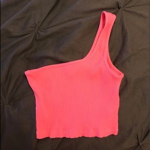Pink one shoulder cropped tank top